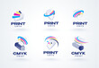 Set logo print polygraphy and cmyk printing theme graphic design prepress and press copy