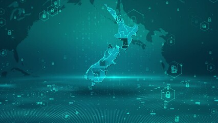 New Zealand Map background password security business digital technology