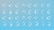 Vector realistic set of liquid waterdrop and droplet with different shapes. Realistic condensation water tears. Closeup abstract fresh waterdrops and droplet on transparent background. Vector.
