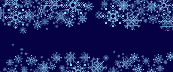 Wall Mural - Blue and white vector winter banner with decorations snowflakes