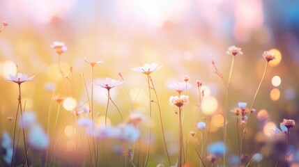 Poster - nature floral bokeh outdoor meadow illustration beauty green, colorful petal, beautiful natural nature floral bokeh outdoor meadow