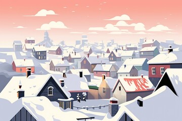 Poster - Snowy Roofs: Capture the charm of houses and buildings with snow-covered rooftops. - Generative AI