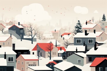 Poster - Snowy Roofs: Capture the charm of houses and buildings with snow-covered rooftops. - Generative AI