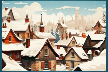 Wall Mural - Snowy Roofs: Capture the charm of houses and buildings with snow-covered rooftops. - Generative AI