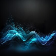 Abstract Blue Colors Gradient Wave On Black Background, Blurry Lights On Dark Noise Texture, Copy Space Line Water Dynamic Generative AI 
