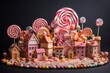 City candies lollipops dessert cream delicious. Celebration artistic creation tasty affection. Generate Ai