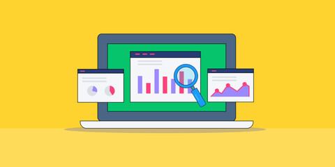 Wall Mural - data visualization, data analytics software, analyzing data chart and graph on laptop screen, busine