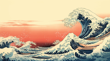 Great ocean wave as Japanese vintage style illustration