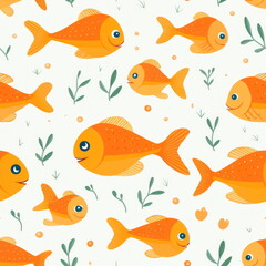 Wall Mural - cute Cartoon of orange fishs, pattern for seamless