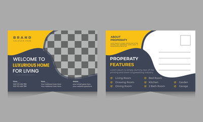 Wall Mural - Real Estate Postcard Vector Template | Modern And Elegant Postcard Template For Home Sale