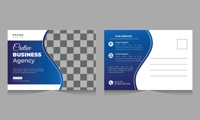 Wall Mural - Corporate Postcard or Eddm postcard design template with blue elements
