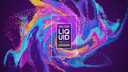 Wall Mural - Beautiful colorful cosmic neon dynamic particles flowing and twisting. Trendy creative dreamy fluid cover art design for banner, flyer, poster. Vibrant abstract mixing particles. Vector illustration