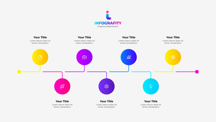 Poster - Thin line with 7 circles for timeline visualization. Infographic template