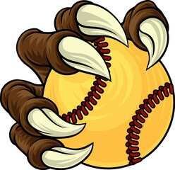 Wall Mural - A softball claw sports illustration of an eagle or animal monster hand holding ball