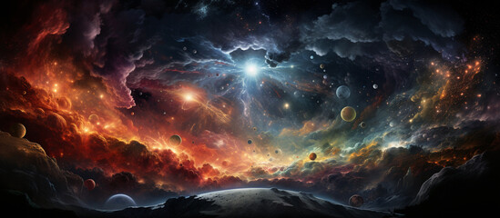 Wall Mural - Space scene with planets and galaxies. The origin of the universe