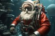 Santa Claus On Tropical Island, Scuba Diving To Explore Underwater Treasures