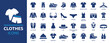 © Icons-Studio - Clothes icon set. Containing shirt, pants, shoes, socks, shorts, t-shirt, dress, coat, hat, hanger and more. Solid clothing icons vector collection.