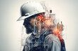 © Pichsakul - Double exposure photography of electrician and faulty circuit, on white background