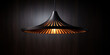 Suspended light fixture over a black wood surface