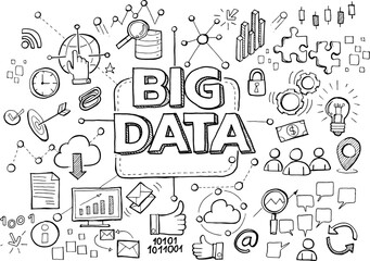 Set of Doodle Element Big Data.Hand drawn vector illustration.