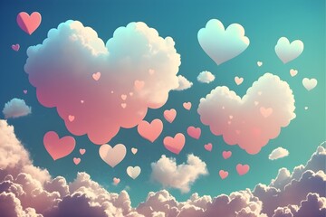 Wall Mural - Abstract heart clouds background, concept of Valentines day card