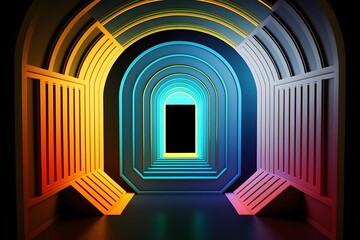 Wall Mural - Abstract neon lines endless tunnel