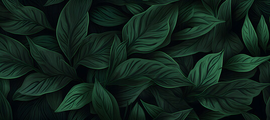 Green leaves on the dark background