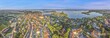 Panoramic drone picture of the Croatian harbor town of Vrsar on the Limski Fjord from the church bell tower