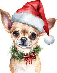 Aufkleber - Christmas chihuahua in santa hat wrapped in christmas lights created with Generative AI technology