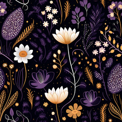 Wall Mural - spooky modern floral seamless pattern