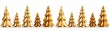 Merry Christmas advent holiday cekebration greeting card illustration banner panorama long - Group collection of gold 3d christmas trees decoration, isolated on white table background texture
