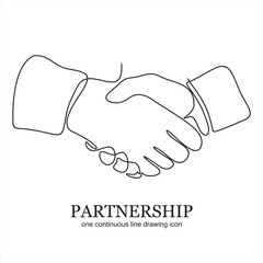 Wall Mural - Handshake continuous line vector drawing. Business agreement vector concept