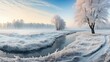 water frost view panorama frozen illustration nature landscape, snow river, season scenery water frost view panorama frozen