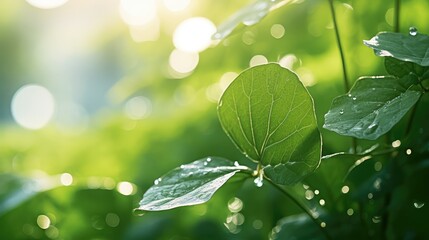 Wall Mural - macro garden leaf space close illustration background dew, fresh plant, up summer macro garden leaf space close