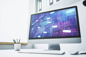 Wall Mural - modern computer display with abstract programming language hologram, artificial intelligence and mac