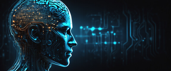 Electronic brain with digital artificial intelligence circuits concept