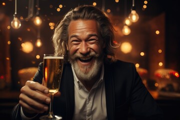 Canvas Print - Portrait of a happy American man toasting the New Year.