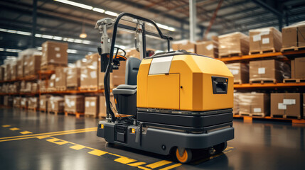 Fototapete - Forklift AVG efficiently sorting hundreds of parcels per hour automated guided vehicle.