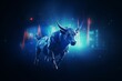 Bullish and bearish stock market blue abstract background. Increasing and decreasing of currency value theme. Business trading financial and startup investment concept. AI