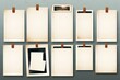 Realistic photo album frames. Retro  memory album, photo images on wall, empty pictures with adhesive tapes. Vintage old white blank square photo cards templates for, Generative AI