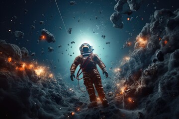 Wall Mural - astronaut in a space suit in outer space. Fantasy illustration