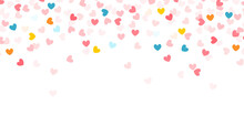 Heart Confetti With Copyspace. Wedding Invitation Template. Colorful Hearts Confetti Falling. Transparent PNG Illustration.