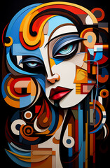  Girl portrait in style of cubism art, perfect, Attractive look