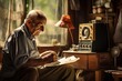 An elderly man listening to music in an old apartment, loneliness