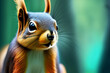 niedliches Eichhörnchen mit weichem Fell Nahaufnahme Portrait vor einem unscharfen Hintergrund aus Wald, wildlebende Tiere aus Europa, Amerika und Asien