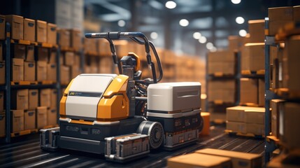 Leinwandbilder - Robot forklift efficiently sorting hundreds of parcels per in smart distribution warehouse.