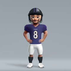 Sticker - 3d cartoon cute young american football player in Baltimore uniform.