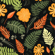 © Patchaporn - Nature Elements Seamless Pattern. Leaves, Pollen, Blossom, Stem, Flat Design