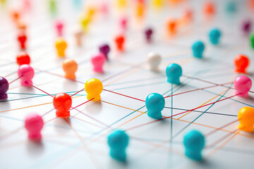 Close-up view of some threads connected by a thumbtack.