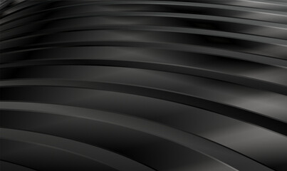 Wall Mural - Abstract 3d black smooth curves lines background. Futuristic background. Black curvy pattern surface. Minimalist geometric cover design. Warped black stripes. Luxurious black line background. Vector.